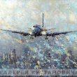Картина художника Дмитрия Кустановича "Самолет, идущий на посадку ранним утром"
