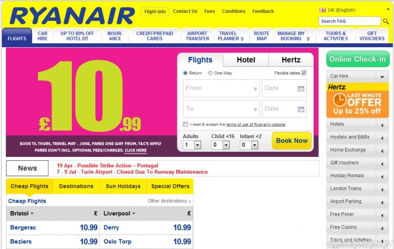 Ryanair com – официальный сайт авиакомпании Райнэйр